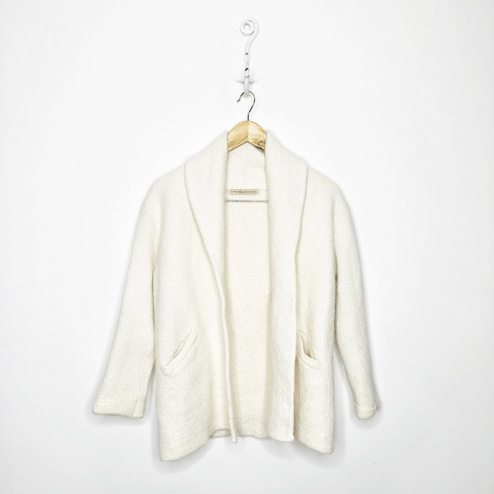 SIMPLY NATURAL ALPACA open front CARDIGAN cream white thick knit womens XS S